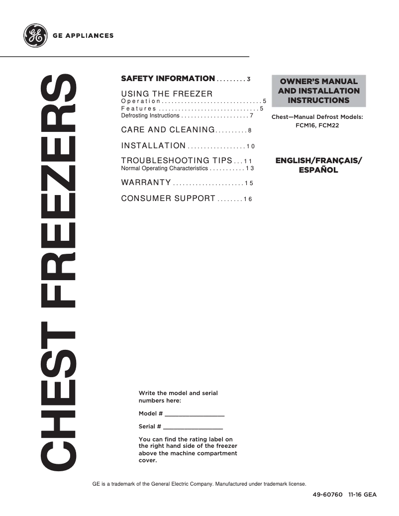 Imagen de la primera página del manual del dispositivo FCM22DLWW