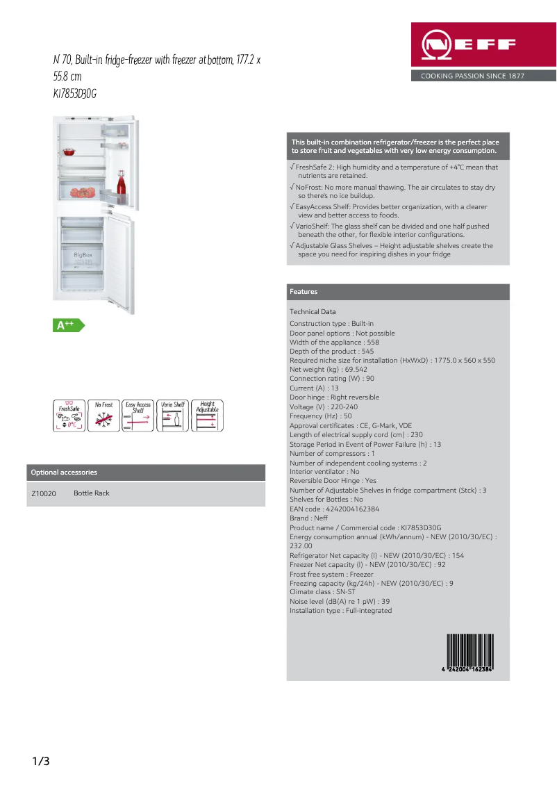 Página 1 del manual Ficha técnica Neff KI7853D30G