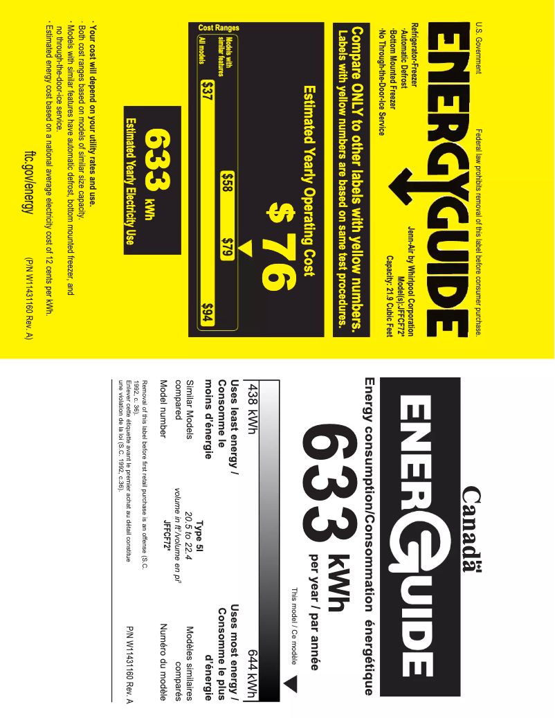 Página 1 del manual Etiqueta energética JennAir JFFCF72DKL