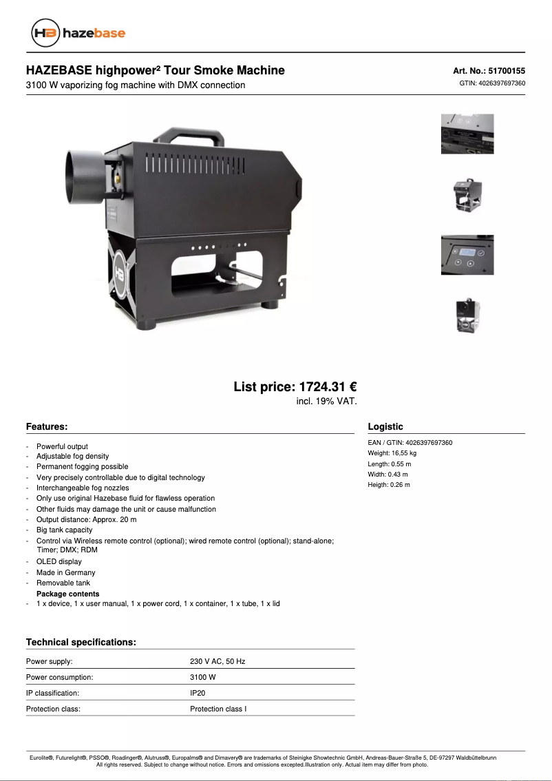 Página 1 del manual Ficha técnica Hazebase Highpower²