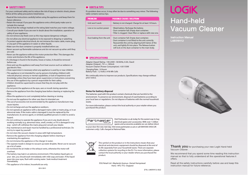 Página 1 del manual Manual de usuario Logik L48VHH12