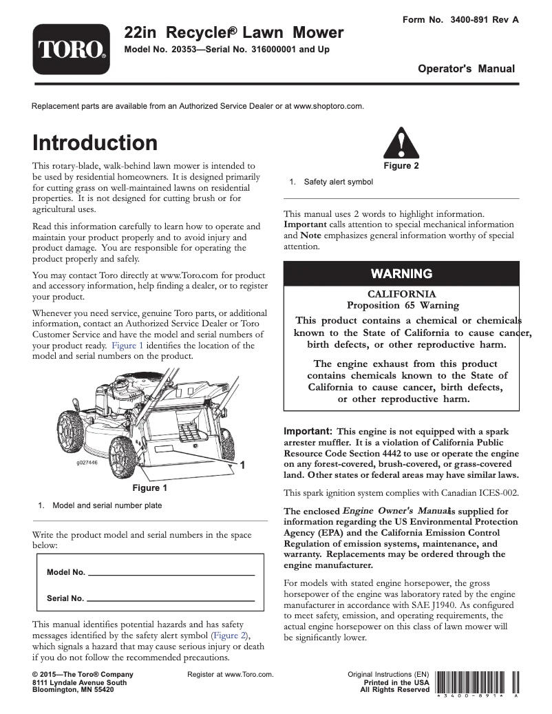 Página 1 del manual Manual de usuario Toro 20353