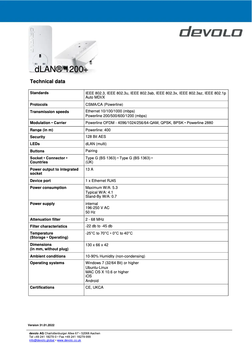 Imagen de la primera página del manual del dispositivo dLAN 1200