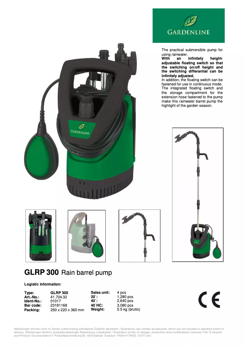 Página nº 1 - Ficha técnica Gardenline GLRP 300