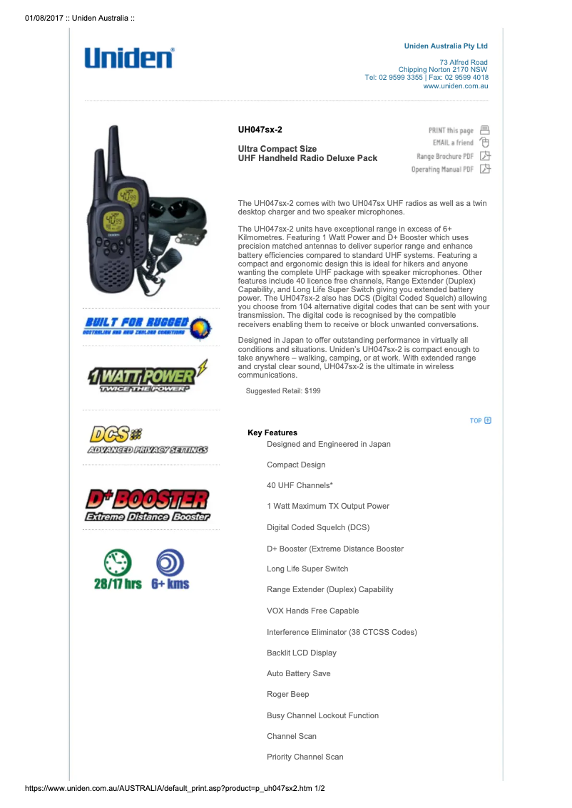 Imagen de la primera página del manual del dispositivo UH047SX