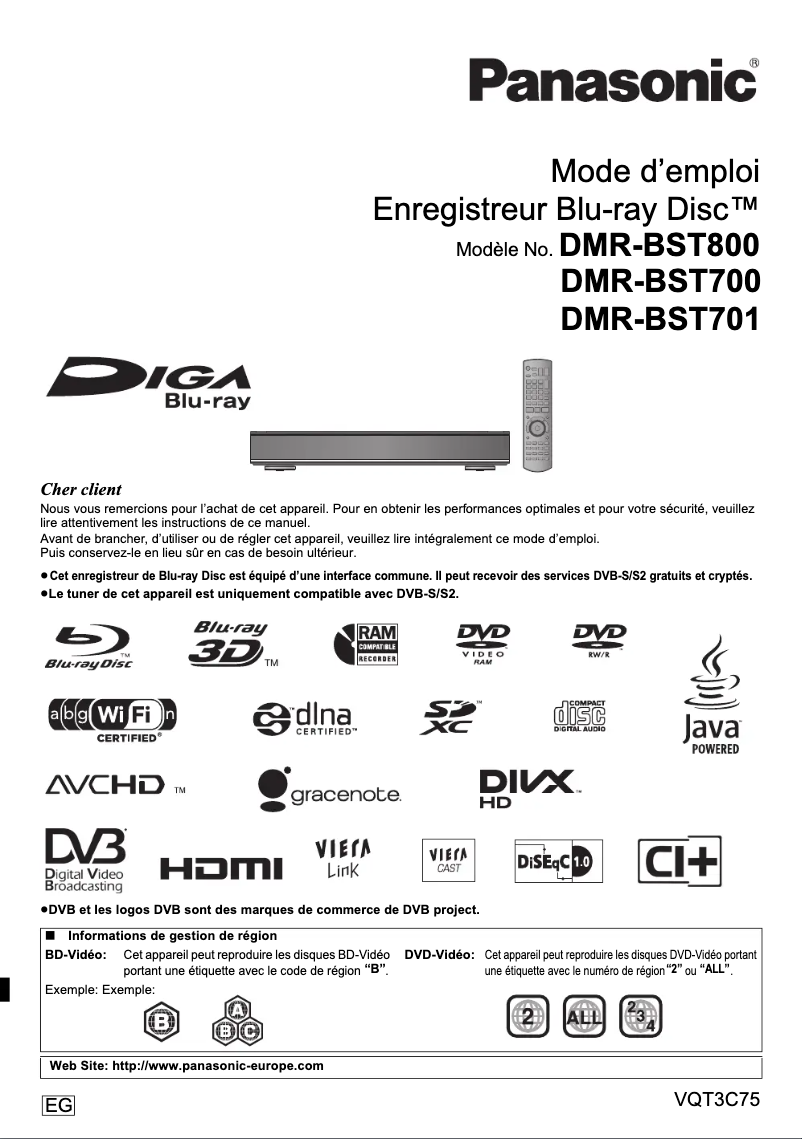 Imagen de la primera página del manual del dispositivo DMR-BST701
