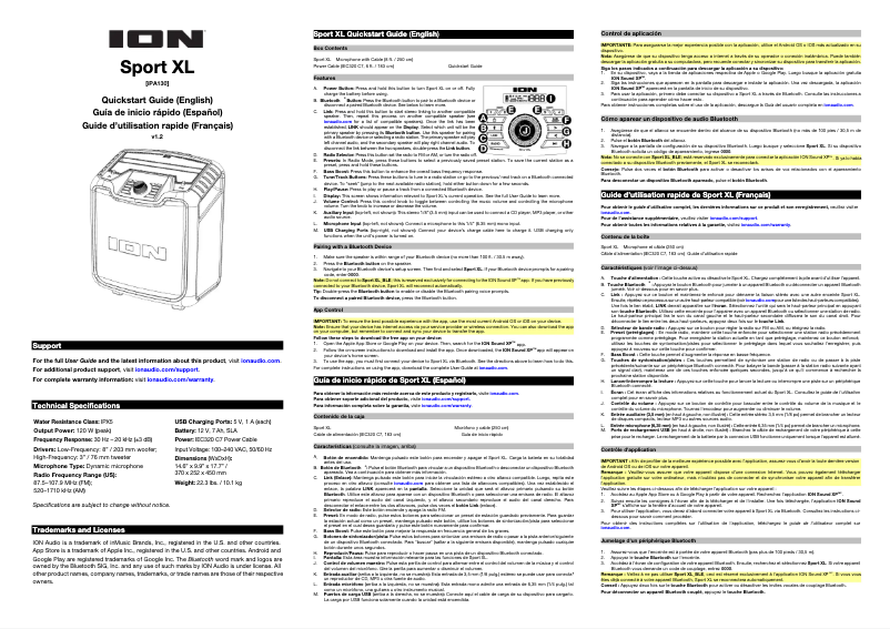 Página 1 del manual Guía de inicio rápido ION Sport XL