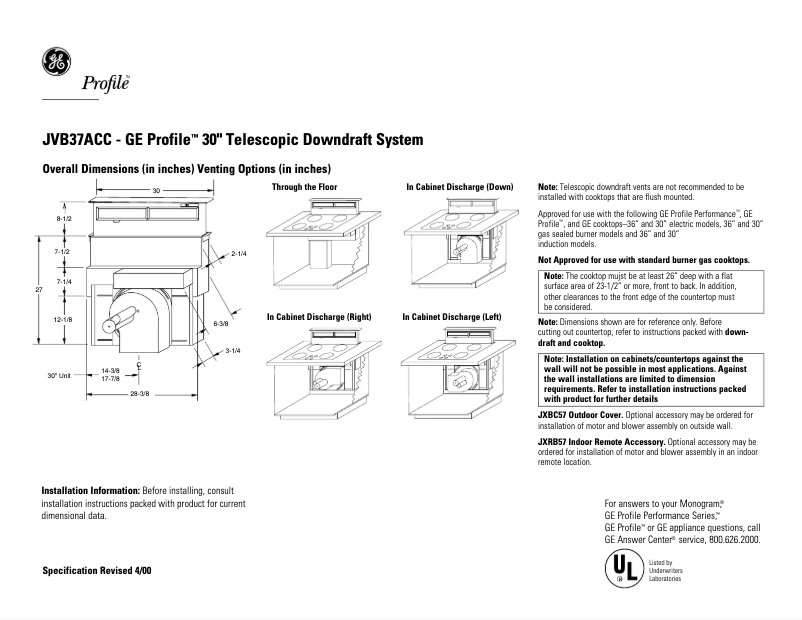 Imagen de la primera página del manual del dispositivo Profile JVB37ACC