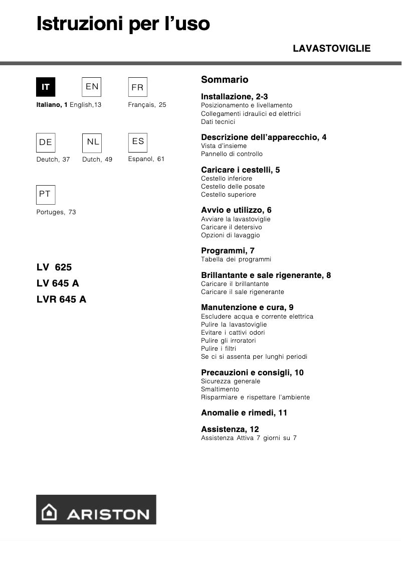 Página 1 del manual Manual de usuario Hotpoint Ariston LV 625 ix