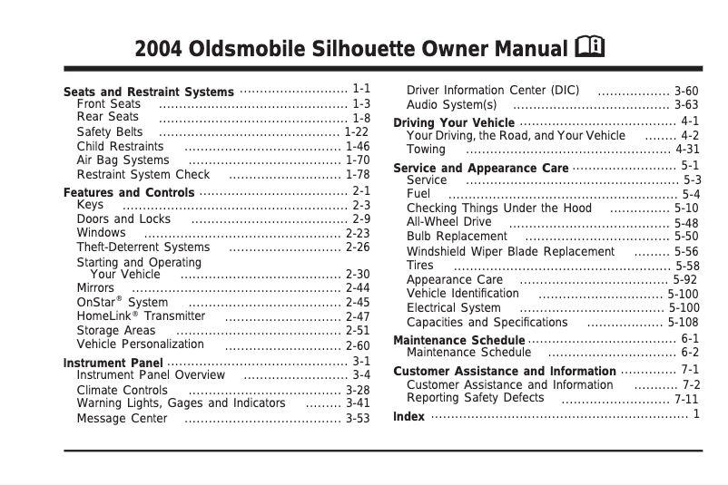 Página 1 del manual Manual de usuario Oldsmobile Silhouette (2004)
