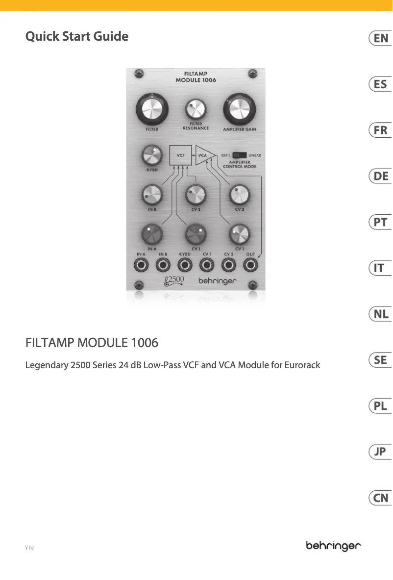 Página 1 del manual Guía de inicio rápido Behringer Filtamp Module 1006