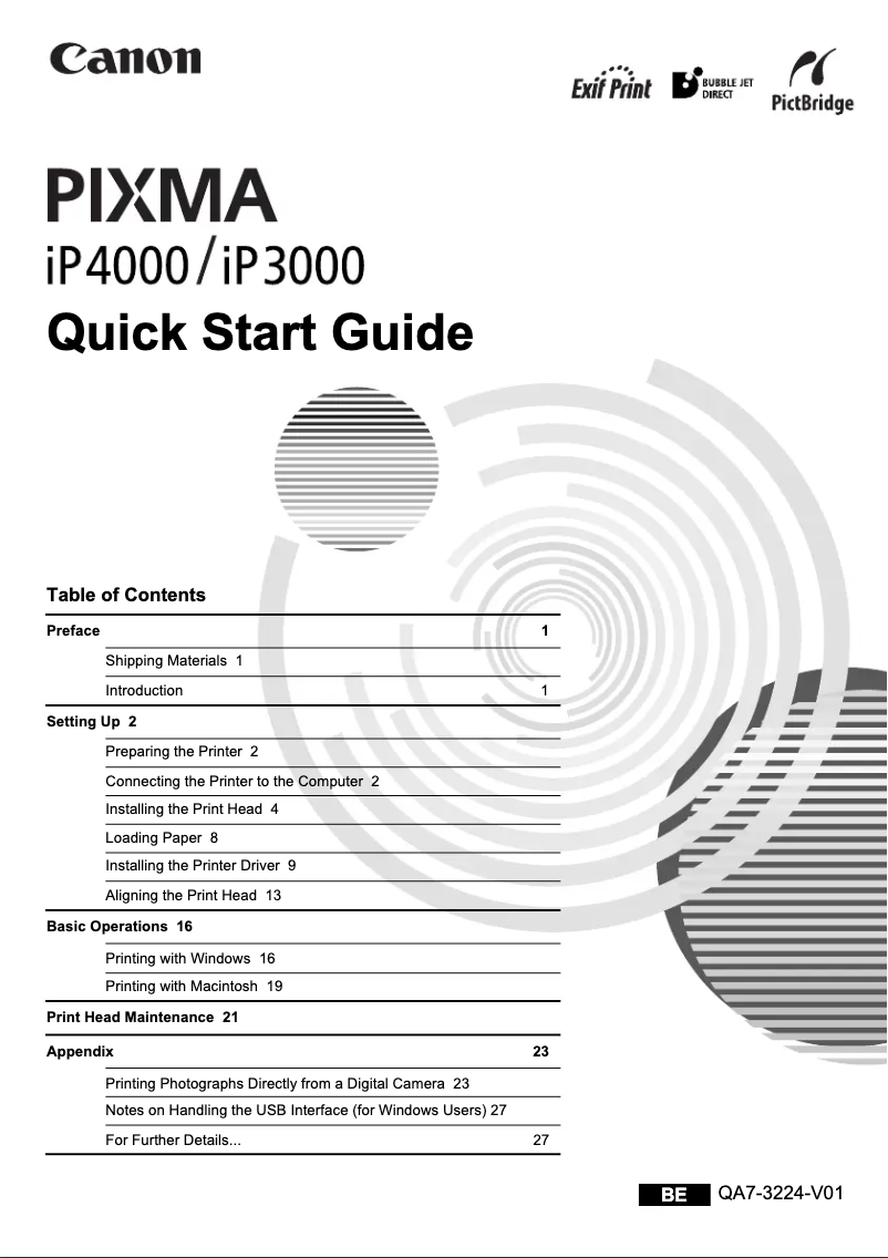 Imagen de la primera página del manual del dispositivo Pixma iP4000