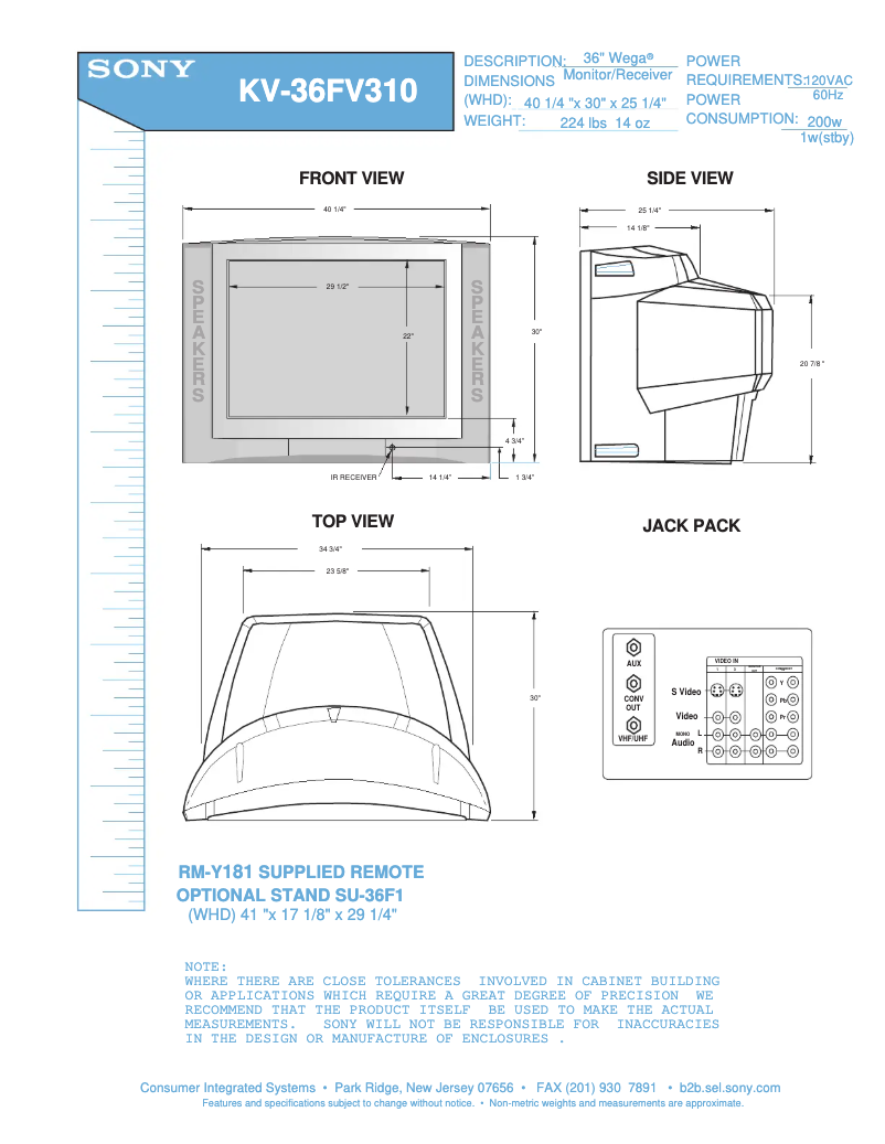 Página 1 del manual Guía de instalación Sony KV-36FV310