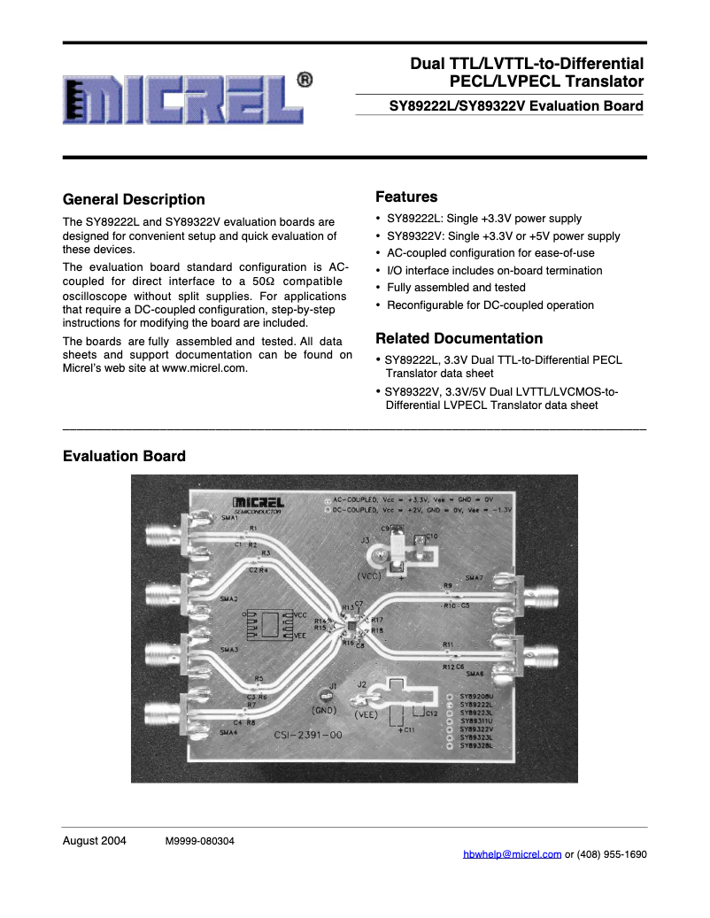 Imagen de la primera página del manual del dispositivo SY89222L