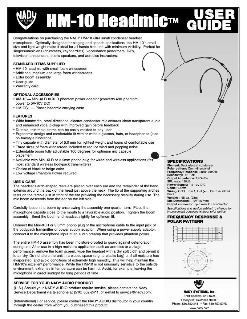Página 1 del manual Manual de usuario Nady HM-10 HeadMic