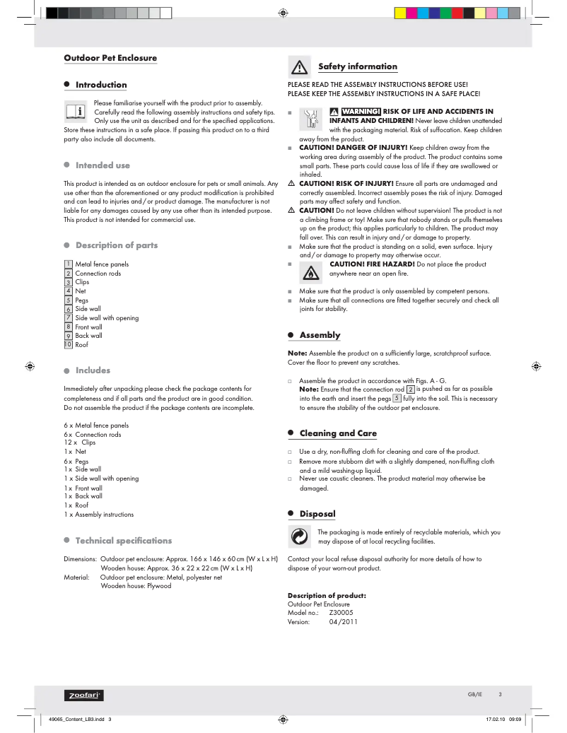 Página nº 1 - Manual de usuario Zoofari Z30005
