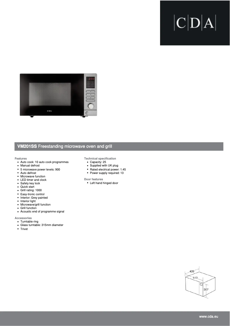 Página 1 del manual Ficha técnica CDA VM201SS