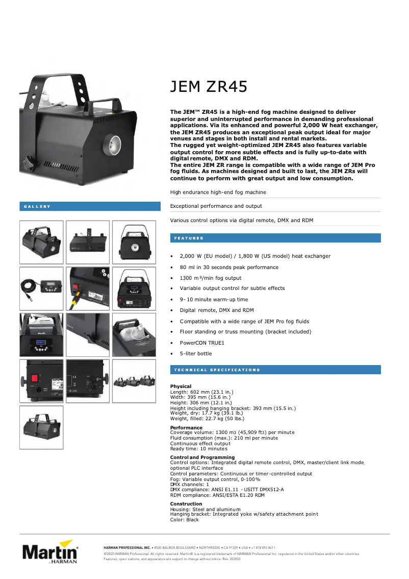 Página 1 del manual Ficha técnica Martin JEM ZR45