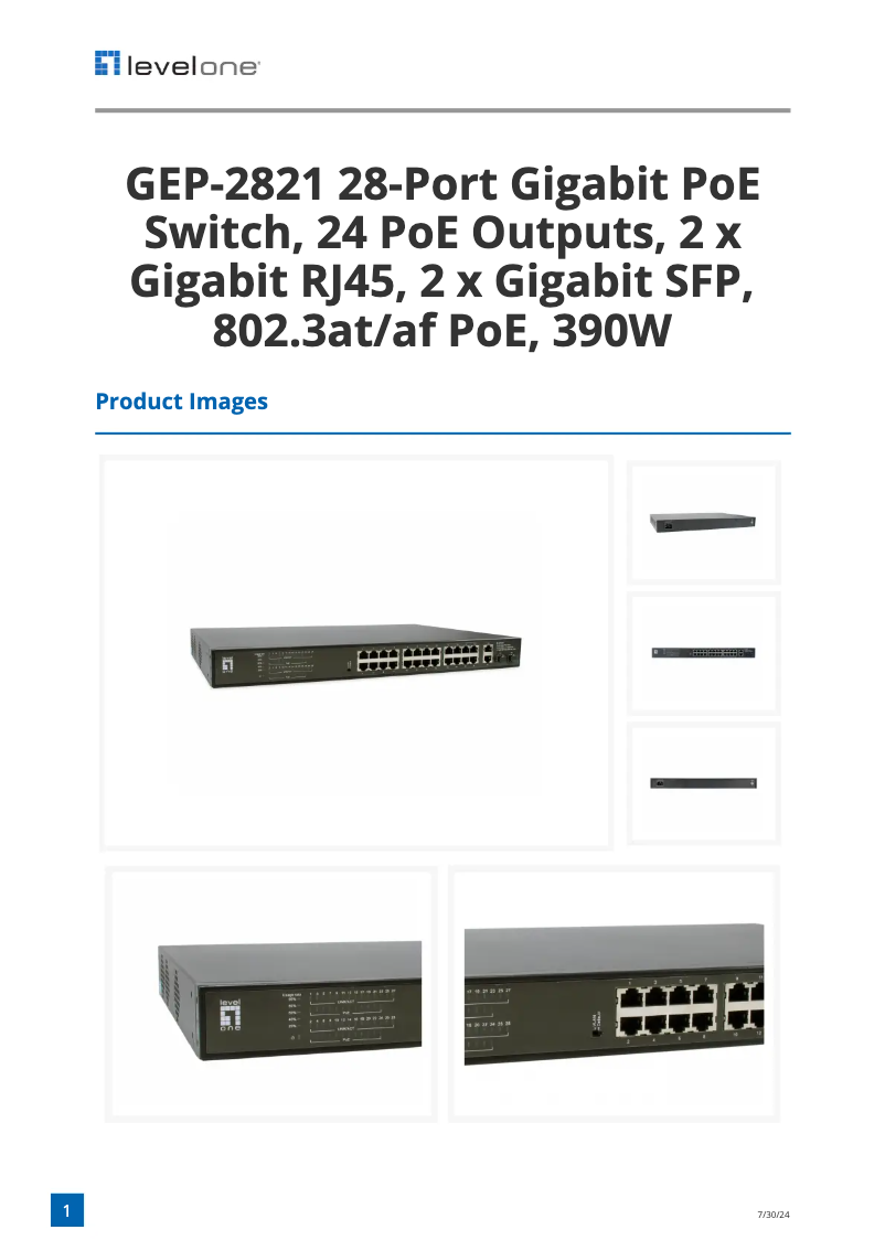 Página 1 del manual Ficha técnica LevelOne GEP-2821