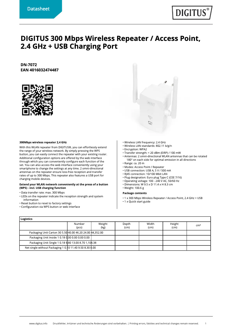 Página 1 del manual Ficha técnica Digitus DN-7072