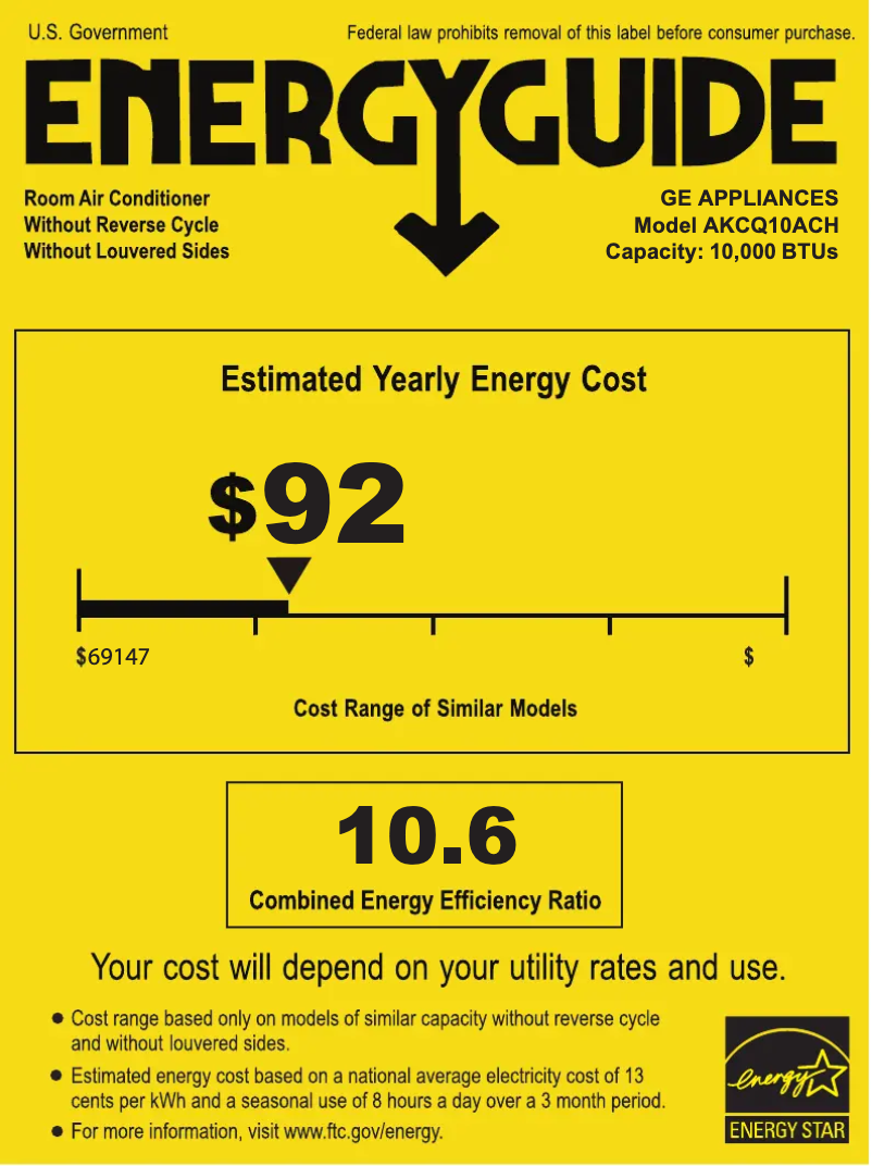 Página 1 del manual Etiqueta energética GE AKCQ10ACH