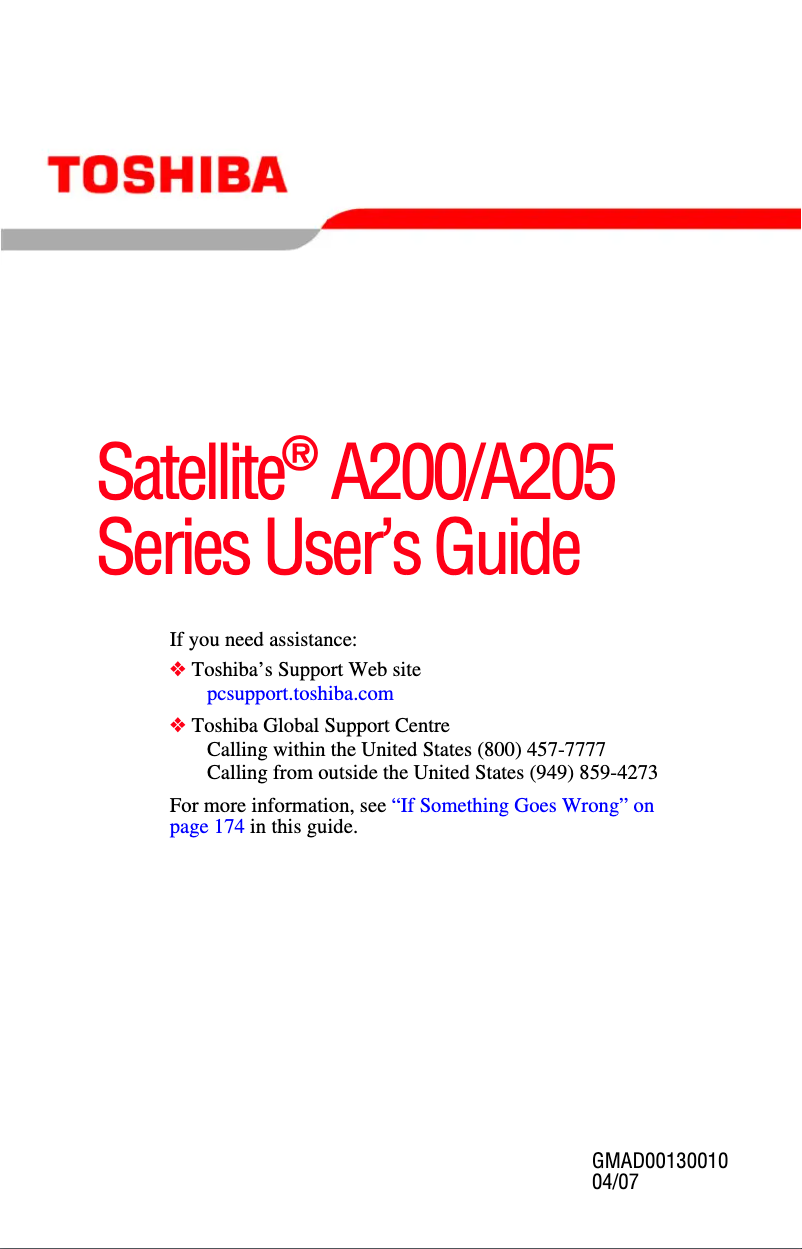 Página 1 del manual Manual de usuario Toshiba Satellite A205