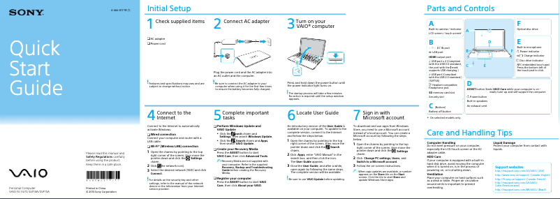 Página 1 del manual Guía de instalación Sony Vaio Fit 15 SVF15A1ACXB