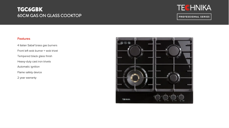 Página 1 del manual Ficha técnica Technika TGC6GBK
