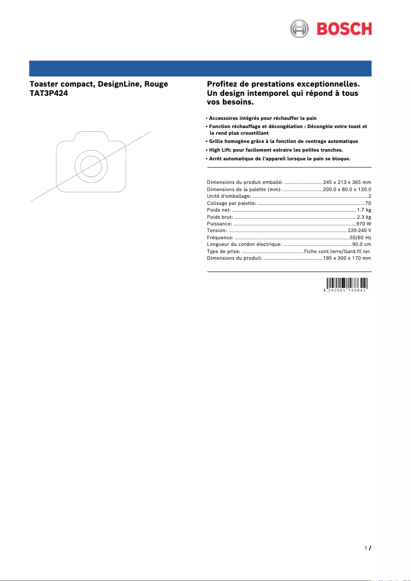Página nº 1 - Ficha técnica Bosch TAT3P424