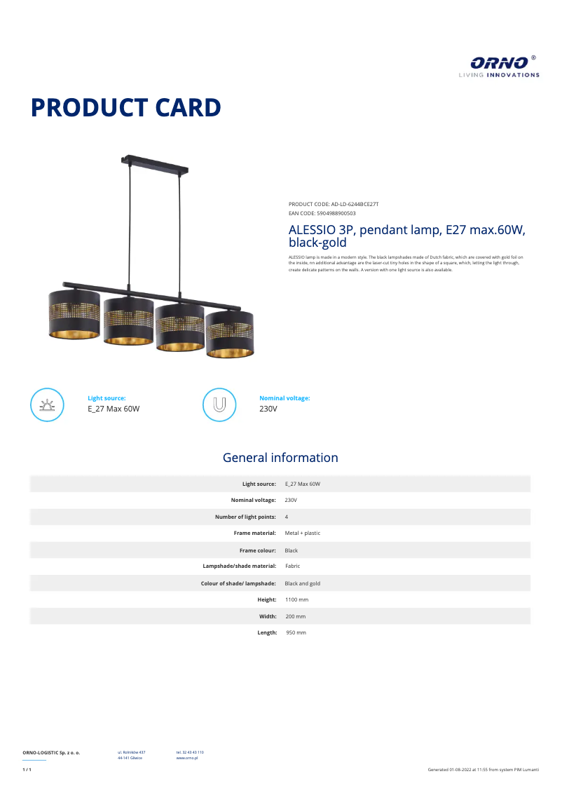 Imagen de la primera página del manual del dispositivo AD-LD-6244BCE27T