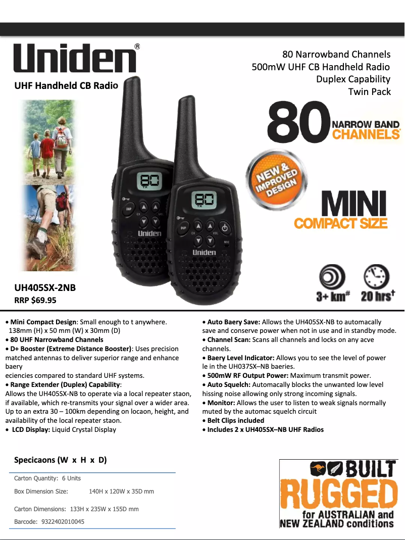 Página 1 del manual Folleto Uniden UH405SX-2NB