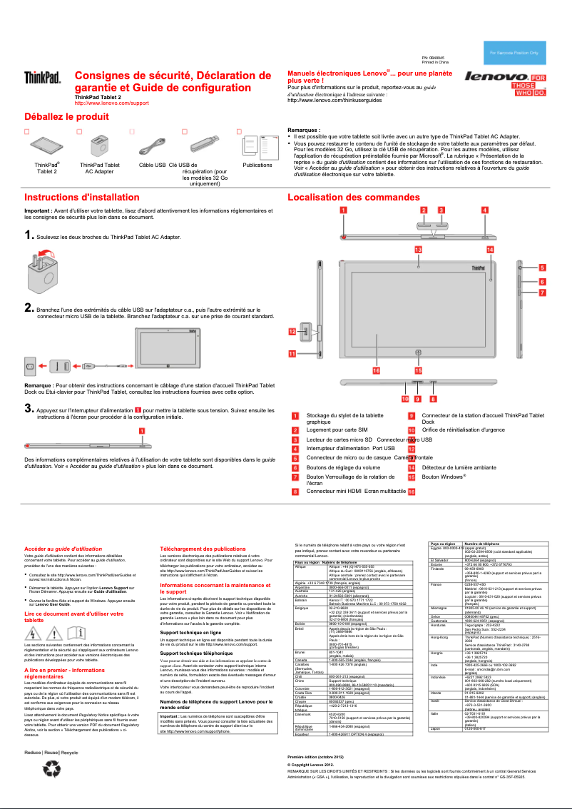 Imagen de la primera página del manual del dispositivo ThinkPad Tablet 2