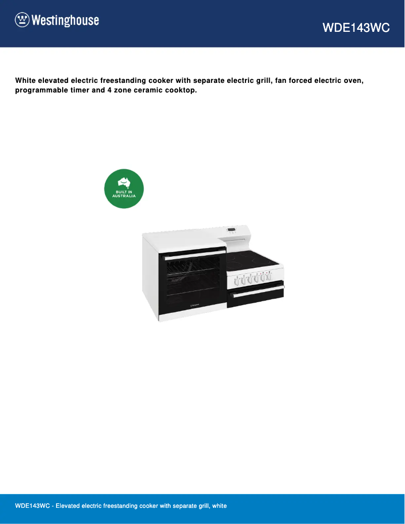 Página 1 del manual Ficha técnica Westinghouse WDE143WC