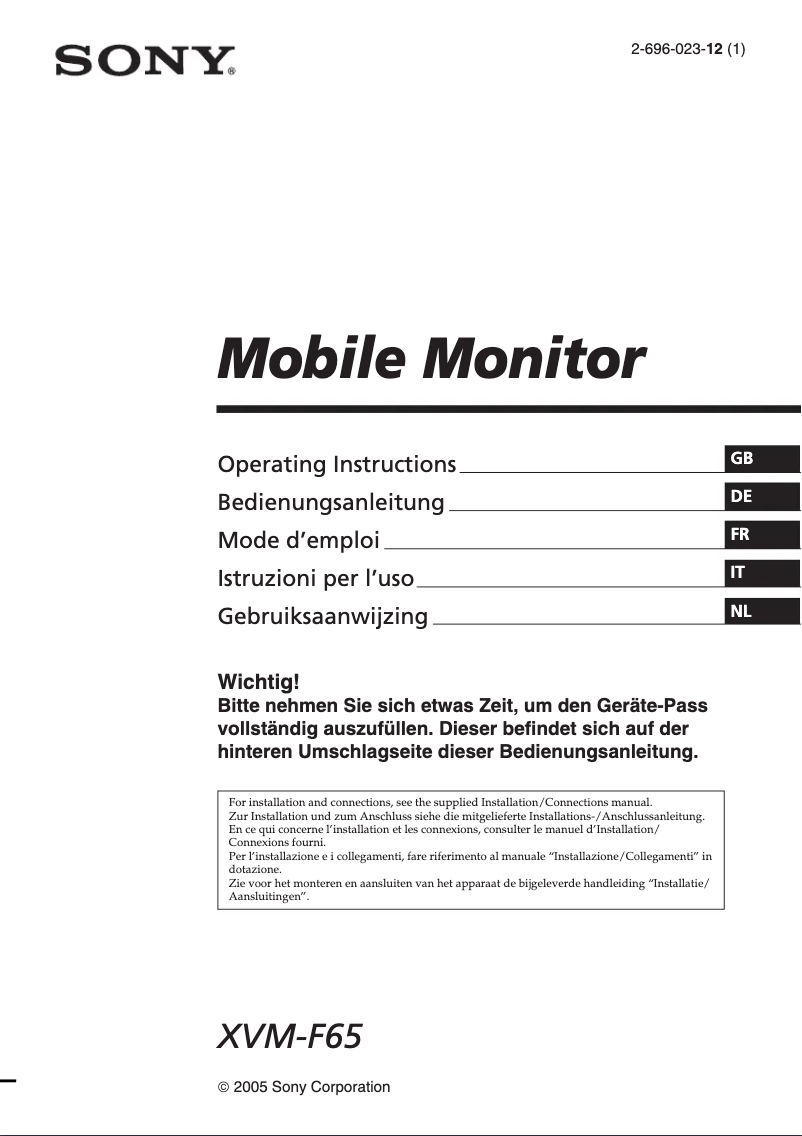 Imagen de la primera página del manual del dispositivo XVM-F65