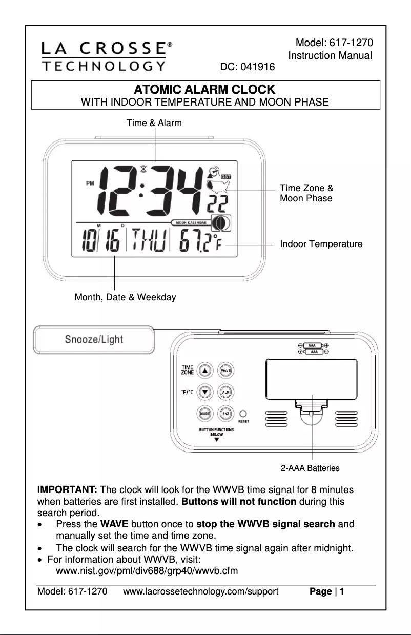 Página nº 1 - Manual de usuario La Crosse Technology 617-1270