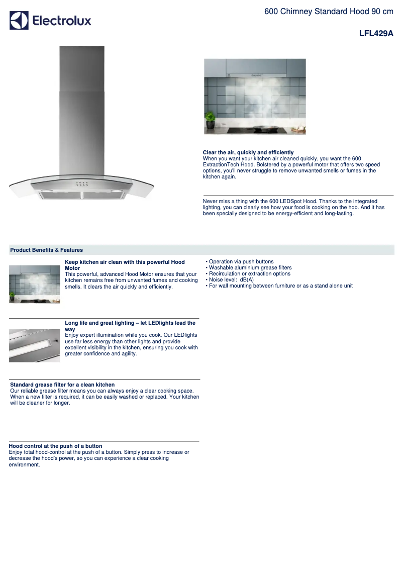 Página 1 del manual Ficha técnica Electrolux LFL429A