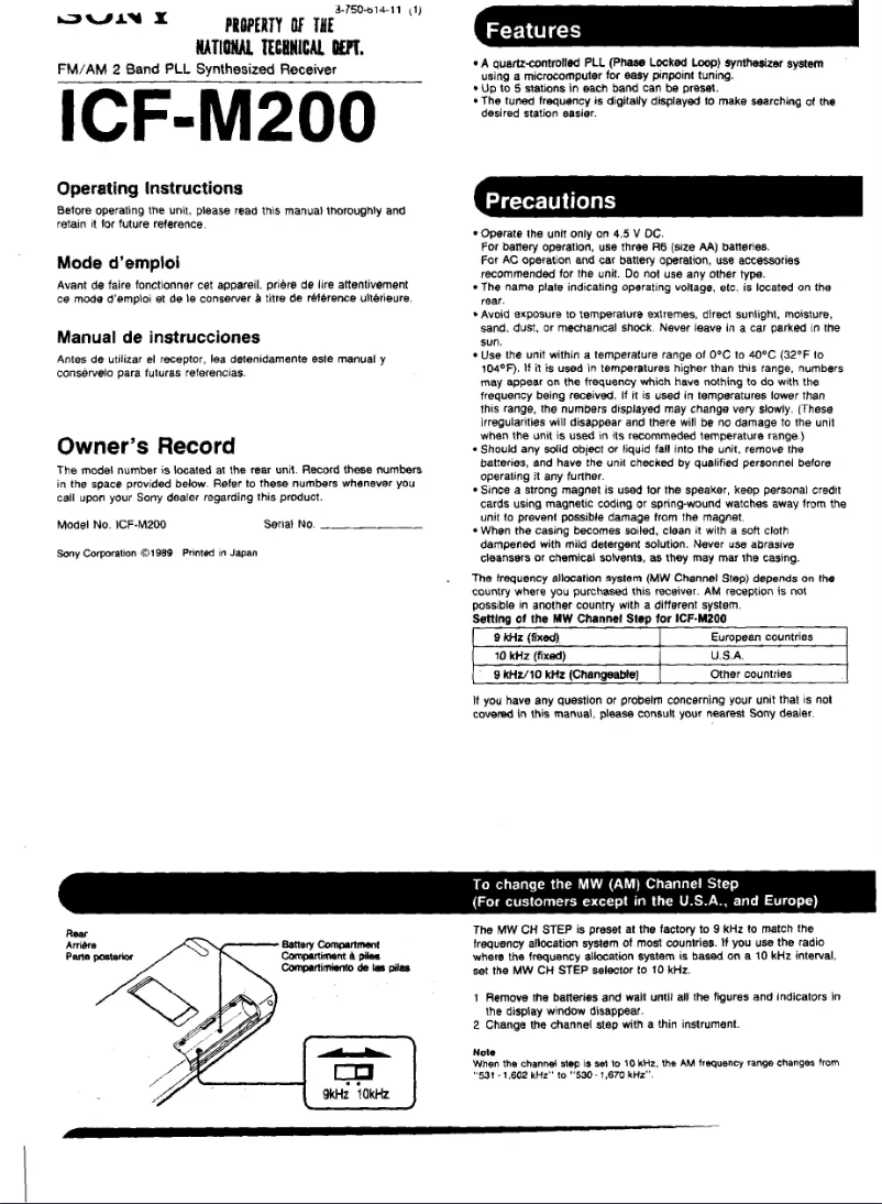 Página nº 1 - Manual de usuario Sony ICF-M200