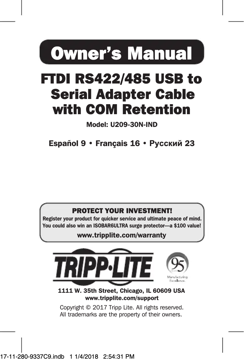 Imagen de la primera página del manual del dispositivo U209-30N-IND
