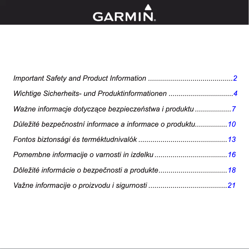 Página 1 del manual Instrucciones de seguridad Garmin StreetPilot c310