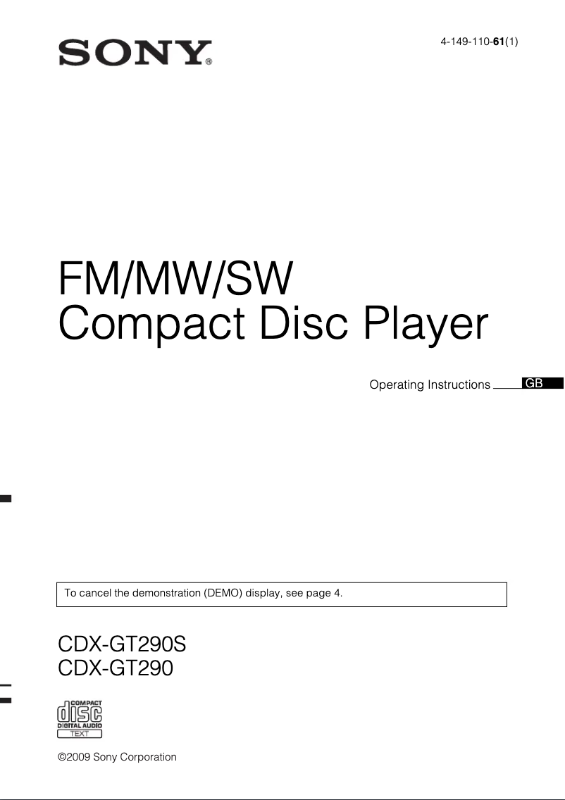 Imagen de la primera página del manual del dispositivo CDX-GT290S