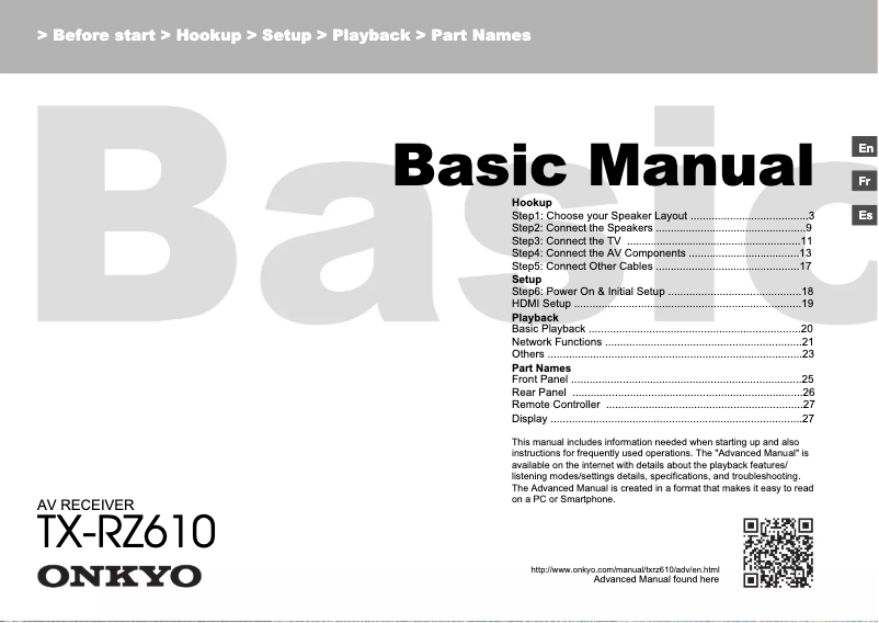 Imagen de la primera página del manual del dispositivo TX-RZ610
