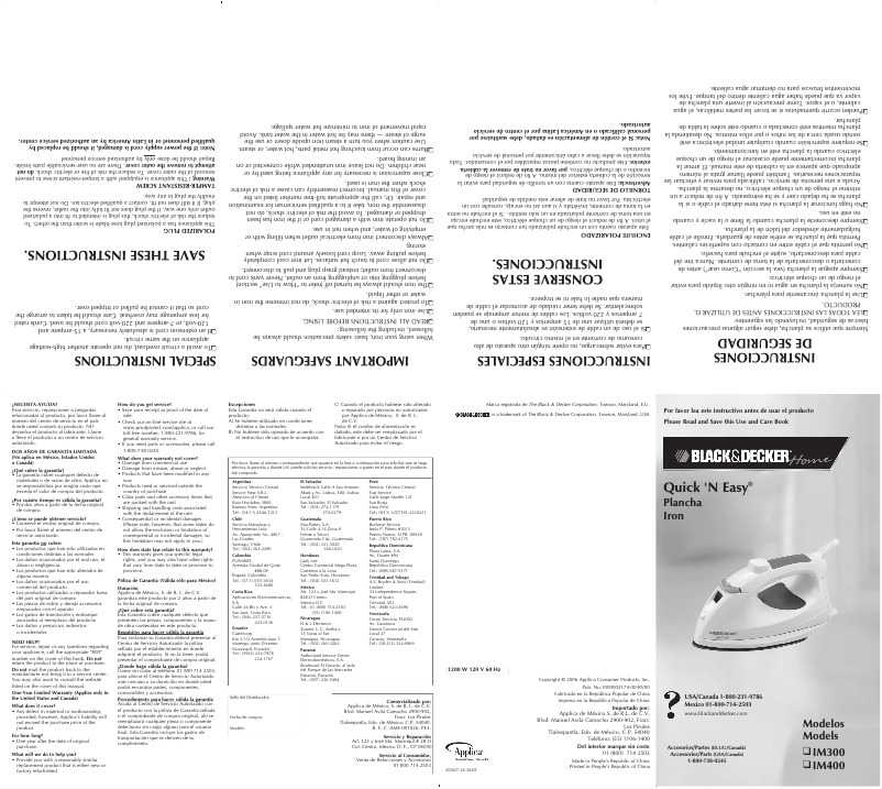 Página 1 del manual Manual de usuario Black & Decker IM400 iron