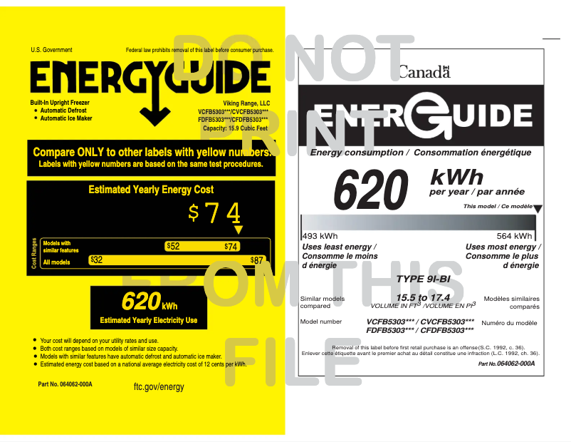 Página 1 del manual Etiqueta energética Viking VCFB5303RWH