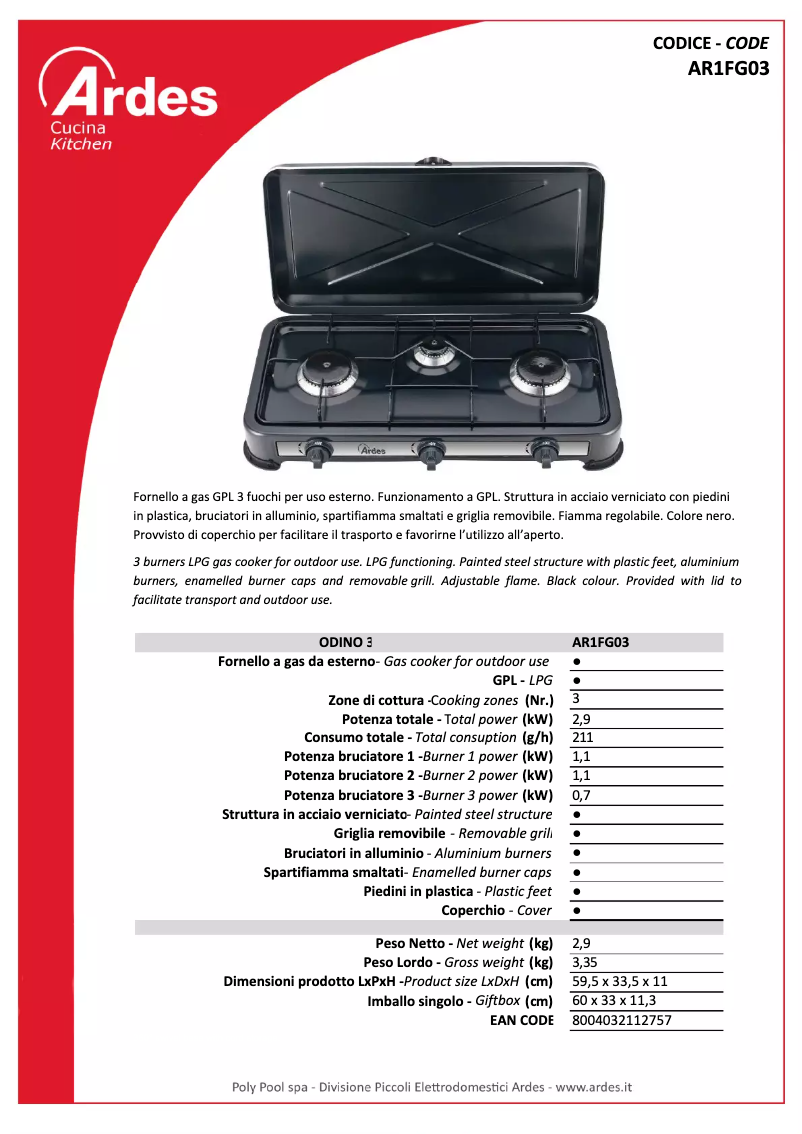 Imagen de la primera página del manual del dispositivo AR1FG03