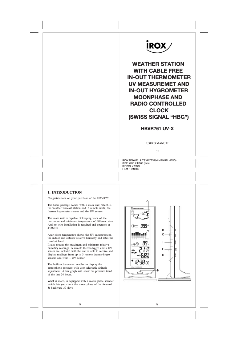 Página 1 del manual Manual de usuario Irox HBVR761 UV-X