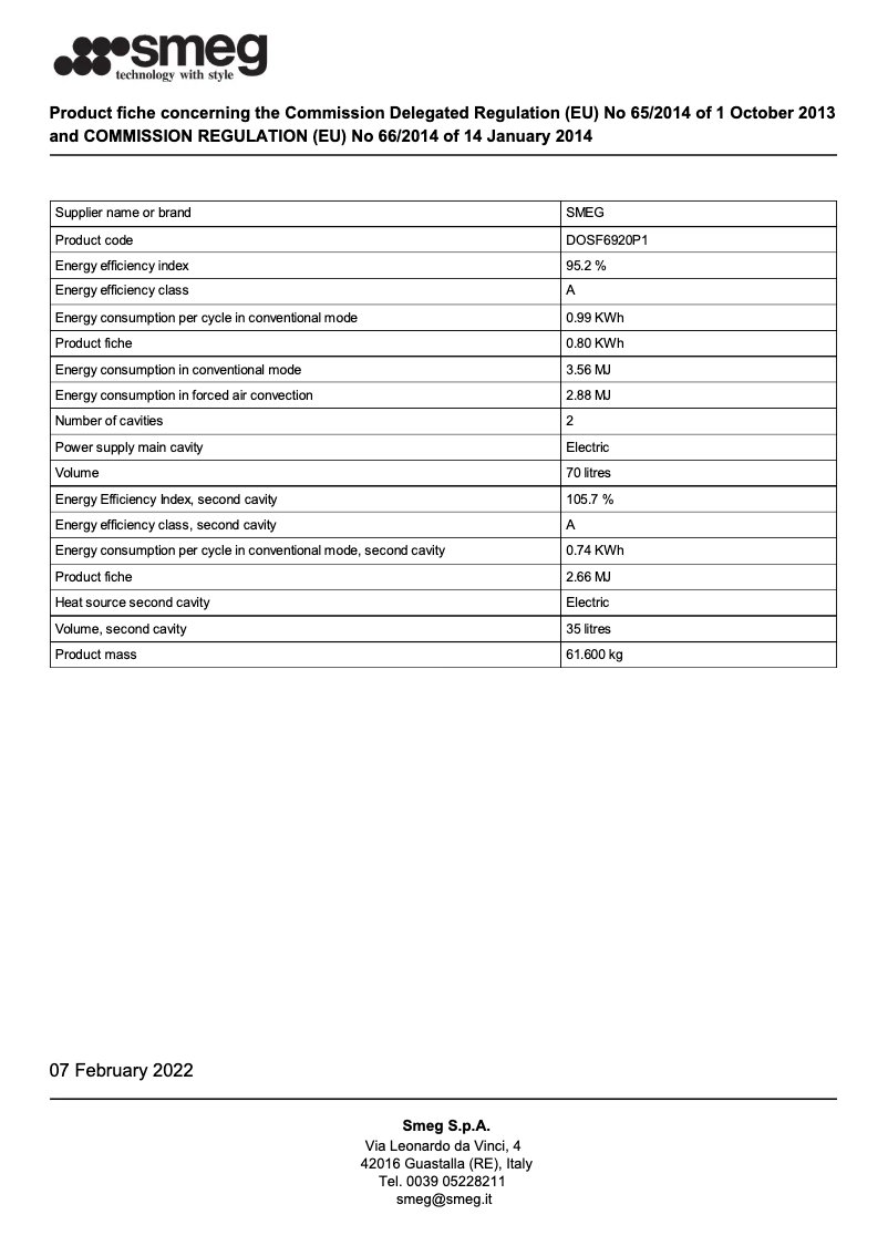 Página 1 del manual Folleto Smeg DOSF6920P1