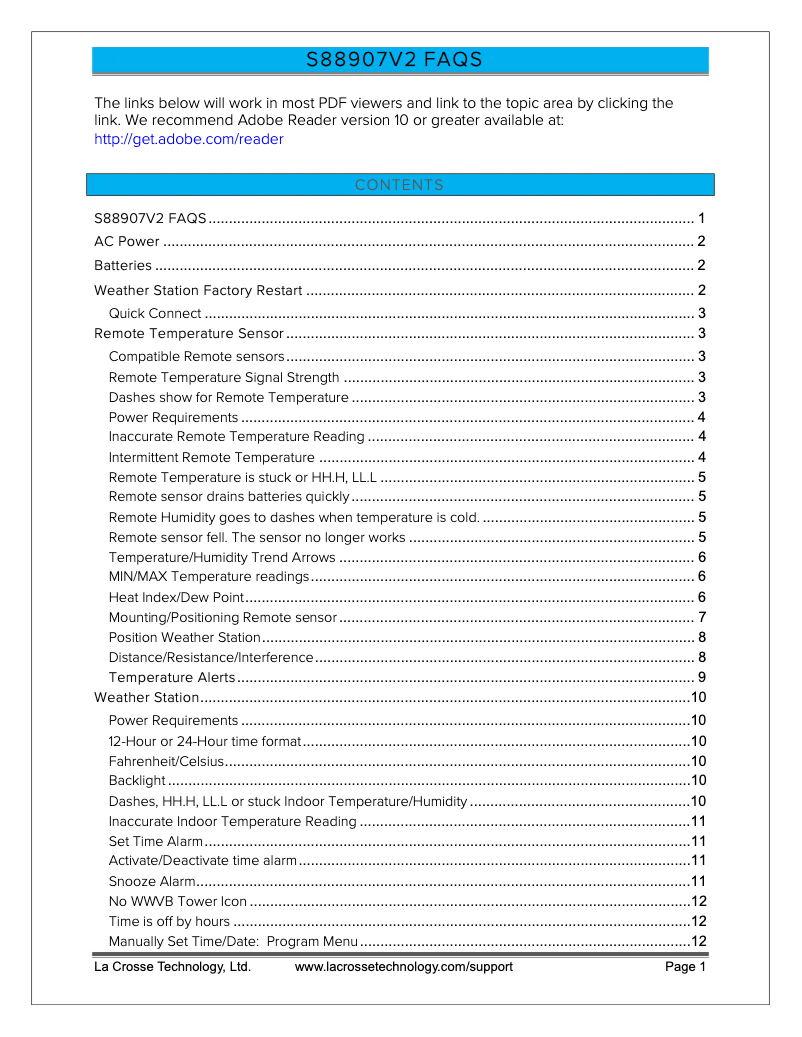 Página 1 del manual Preguntas frecuentes La Crosse Technology S88907V2