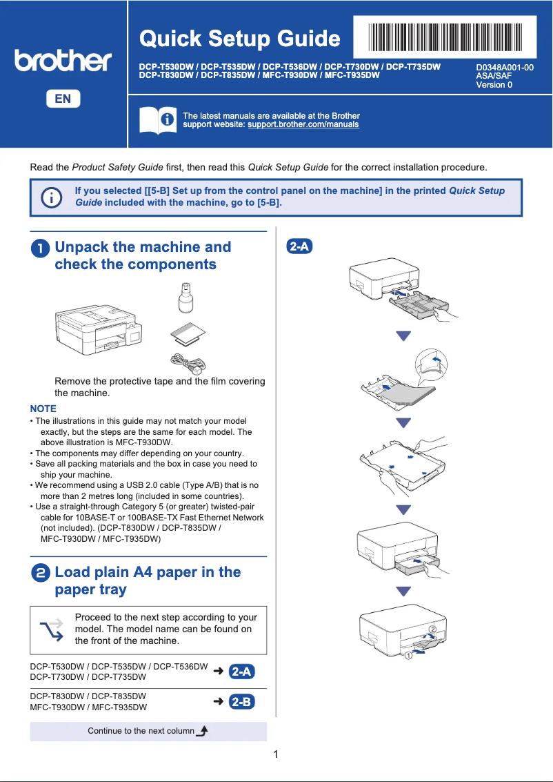 Imagen de la primera página del manual del dispositivo DCP-T830DW