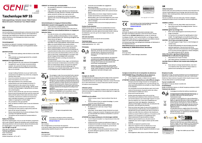 Imagen de la primera página del manual del dispositivo MP55