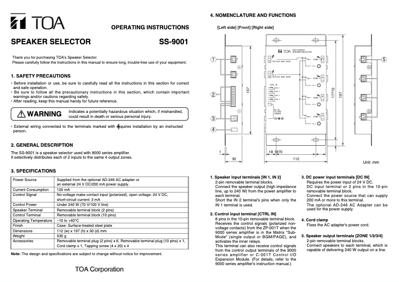 Imagen de la primera página del manual del dispositivo SS-9001PS